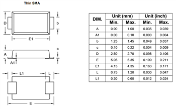 Mechanical Drawing - Taiwan Semiconductor ES2xAL & ES2xFS Super Fast Rectifiers